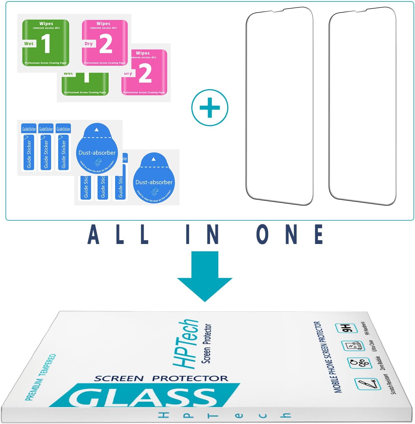 (2 Pack) 13, 13 6.1 Inch Screen Protector for iPhone iPhone Pro Tempered Glass, Anti Scratch, Bubble Free