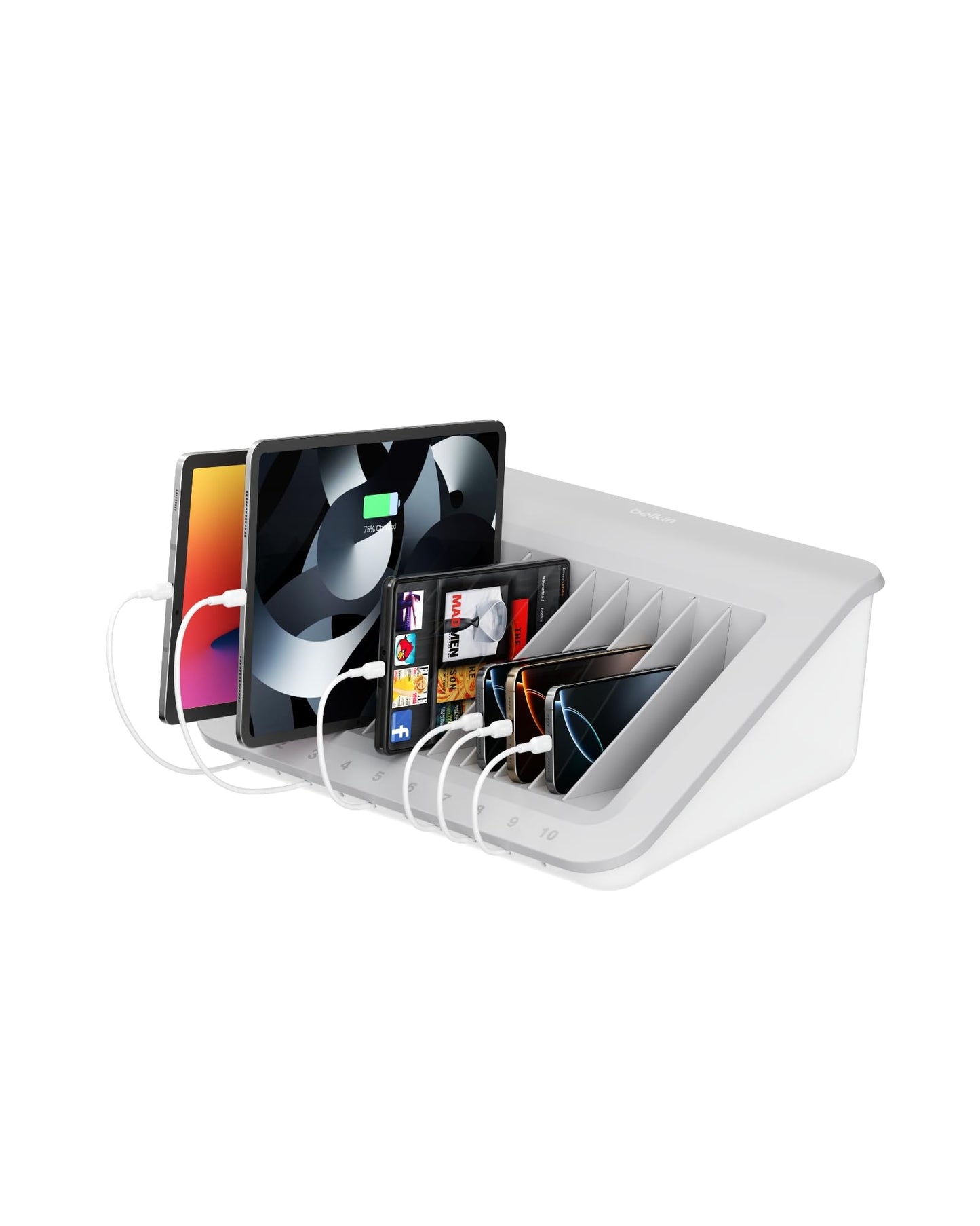 Belkin Charging Station For Laptops with Surge Protector - 10 Device USB Charging Dock for Tablets, Laptops, Chromebooks – Cable Management for Classrooms, Offices, Tech Labs, Shared Spaces, & More