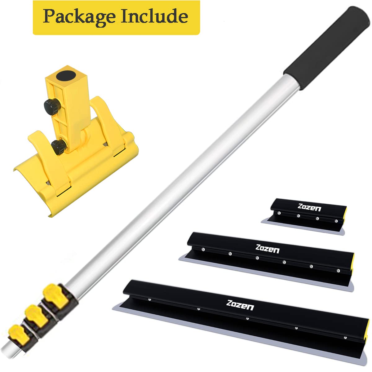 Zozen Drywall Skimming Blade with Extension Handle Set, All Body made of Aluminum Alloy, 10"+24"+32" Skimming Blade + Adjustable Length Extension Rod + Adjustable Angle Holder