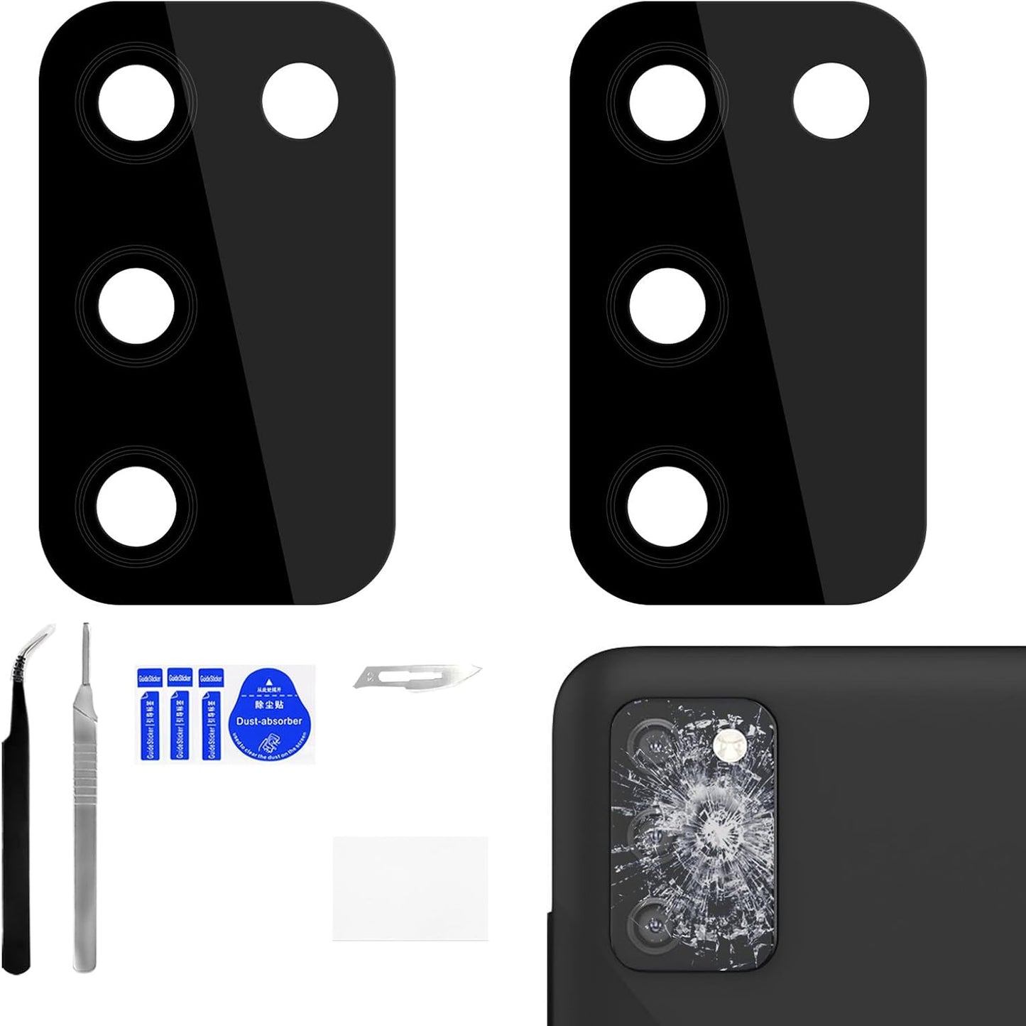 BESJMYT 2 Pack A02s A02s SM-A025U SM-A025U1 Rear Camera Lens Replacement for Samsung Galaxy Adhesive Back Camera Glass