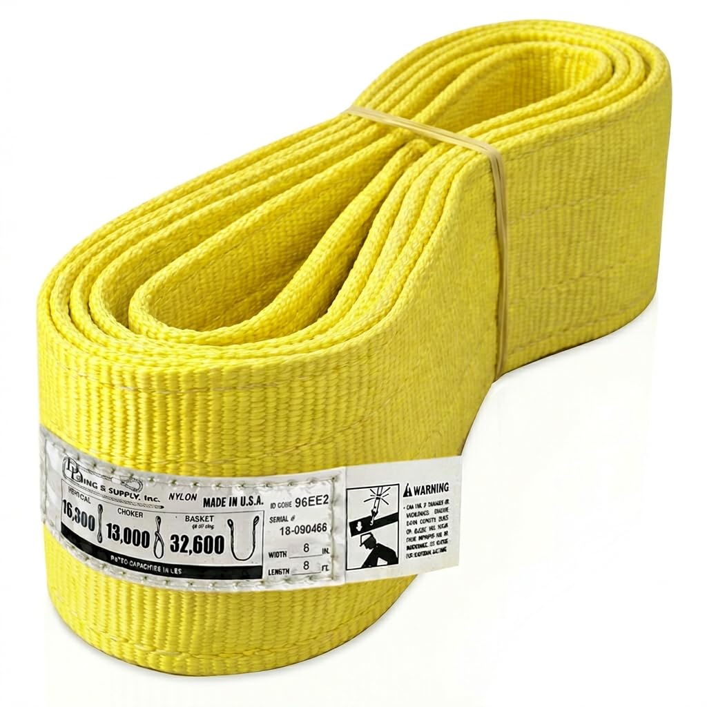 DD Sling 6 Inch x 8 Foot Nylon Lifting Sling – USA Made, 16,300 lb Vertical, 13,000 lb Choker, 32,600 lb Basket – 2-Ply Heavy Duty 900 Webbing, Type 3 Flat Eye & Eye Rigging Sling