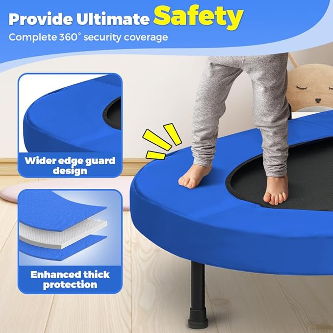 ONETWOFIT Kids Indoor Trampoline, 56" Foldable Mini Trampoline Rebounder with 5 Level Adjustable Handle Bar for 2 Childen Jumping Max Load 250 Lbs