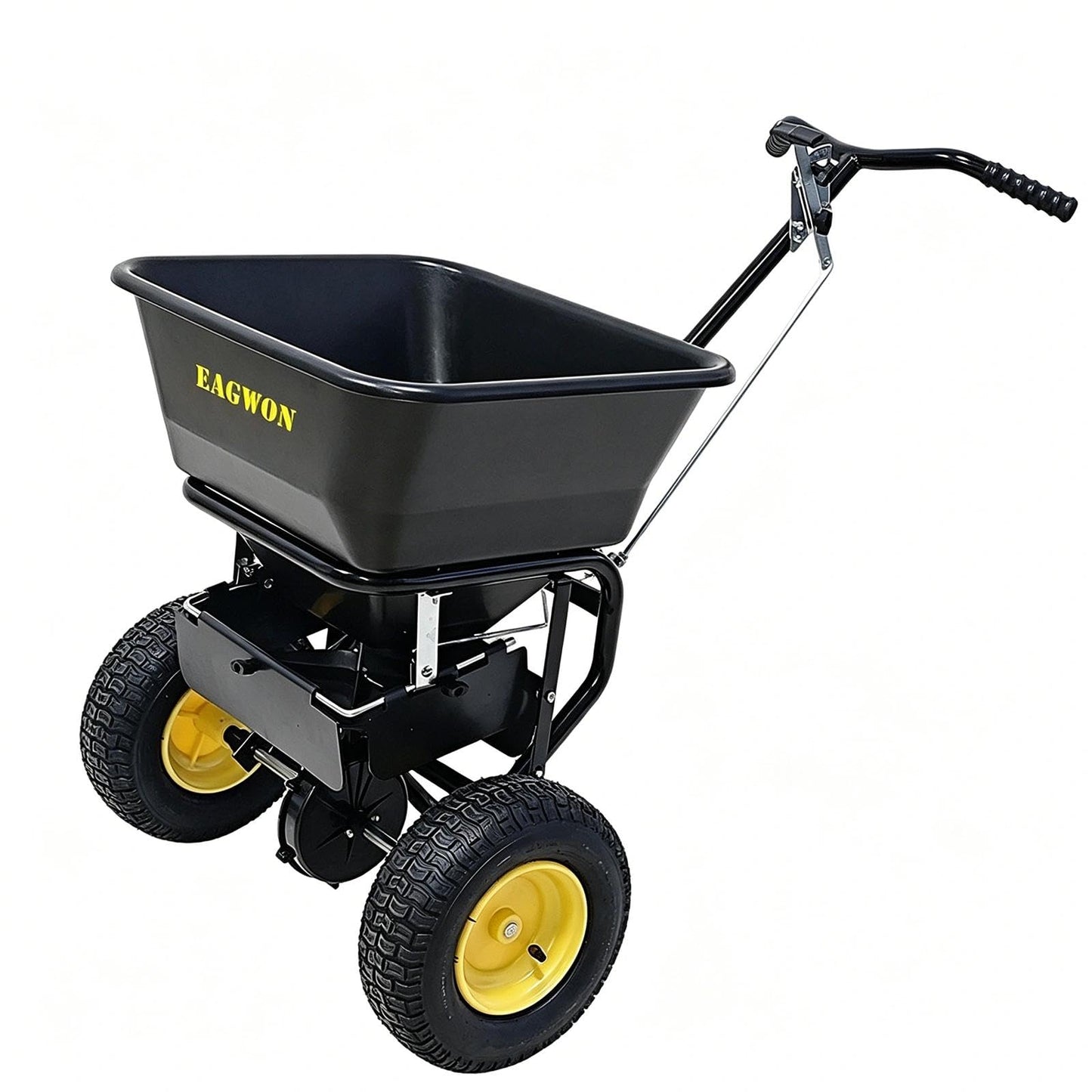 EAGWON Fertilizer Spreader, Walk-Behind Push Broadcast Spreader - All Season, 100lb Capacity, 13in All-Terrain Pneumatic Tires, Grate/Cover/Enclosed Gearbox, for Seed/Fertilizer/Salt/Snow Melt