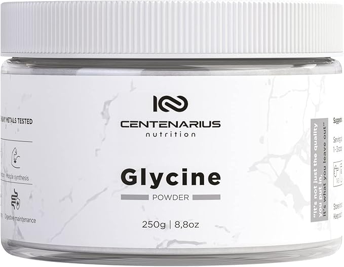 Glycine Powder 250g | Non-Essential Amino Acids Supplement for Post Workout Muscle Recovery, Digestion, Sleep Aid + More - Vegan, Additive-Free, Third-Party Tested | Centenarius Nutrition