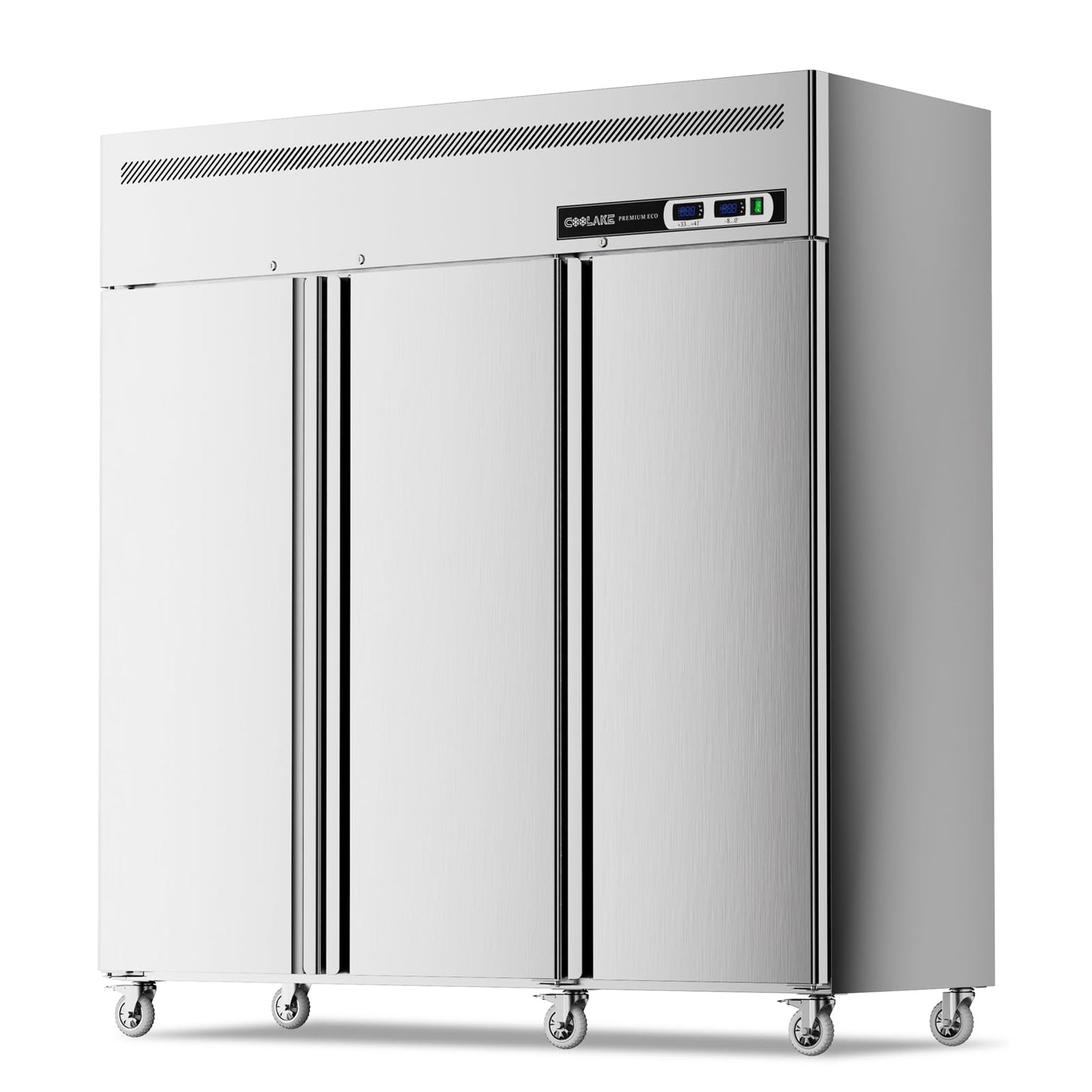 Coolake Commercial Freezer Refrigerator Combo, 72” W 54 Cu.ft Upright Freezer, 3 Door Stainless Steel, Air-Cooled System Reach in Freezer for Restaurant, Bar, Kitchen, Garage, School, Church