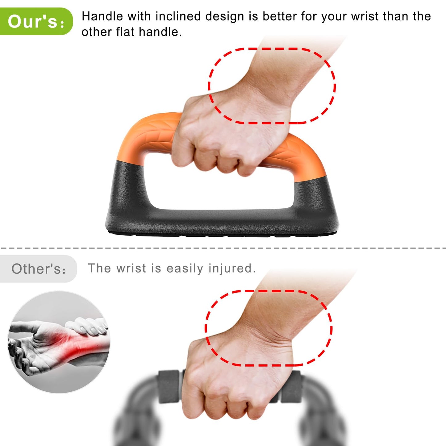 SELEWARE Push Up Bars, Non-Slip Pushup Stands with Ergonomic Soft Rubber Handles, Strength Training Push Up Handles for Floor Exercise, Home Gym Calisthenics Equipment for Men & Women (Black & Orange)
