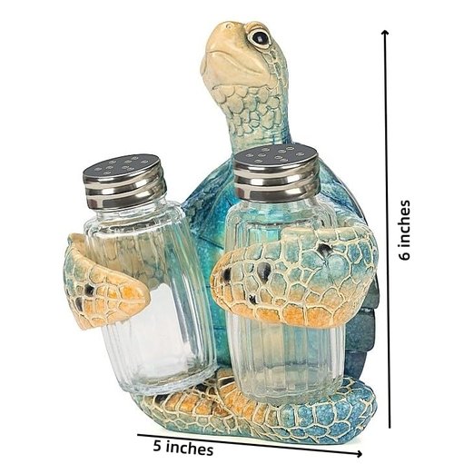 Decorative Blue Sea Turtle Salt and Pepper Shaker Holder, Coastal Kitchen Decor (Blueturtle)