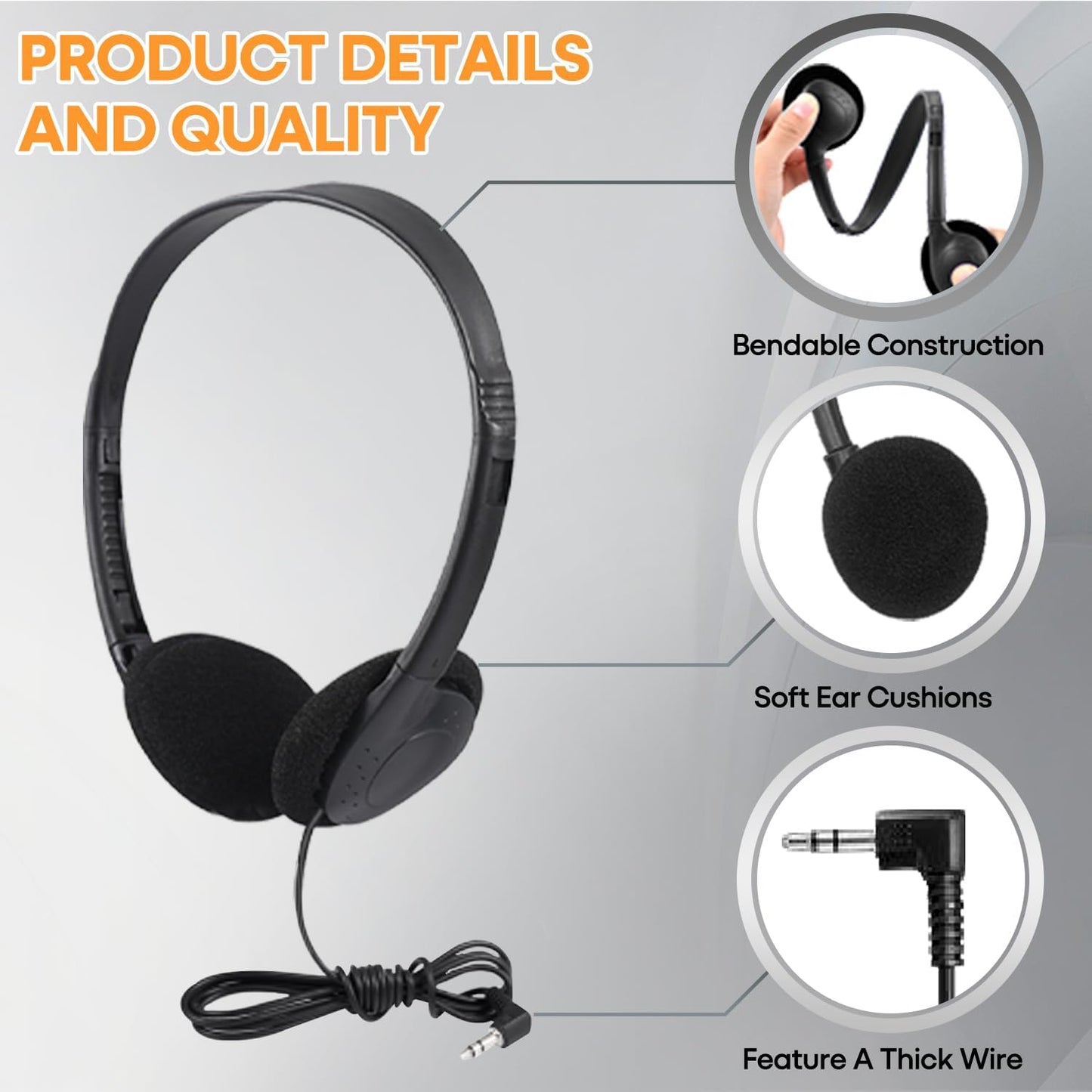 12 Pack Set (HY857,12 Kids Headphones Bulk for Classroom School Students, Durable Wholesale Class Headphones for Kids