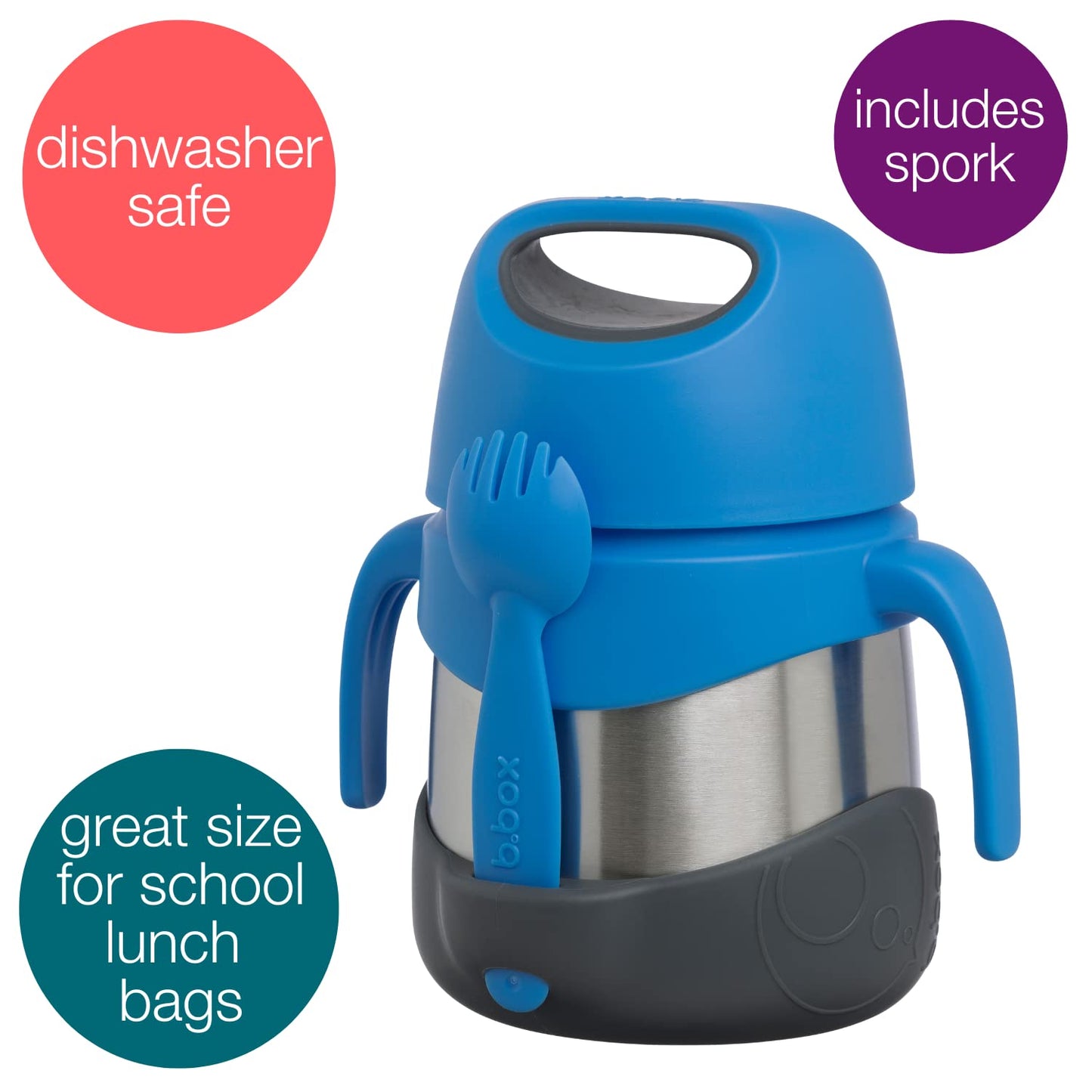 b.box Insulated Food Jar with Spork for Toddlers | Easy Open Container | Stainless Steel, 5hrs+ of Perfect Temperatures | Dishwasher Safe, BPA Free (Blue Slate, 11 oz)