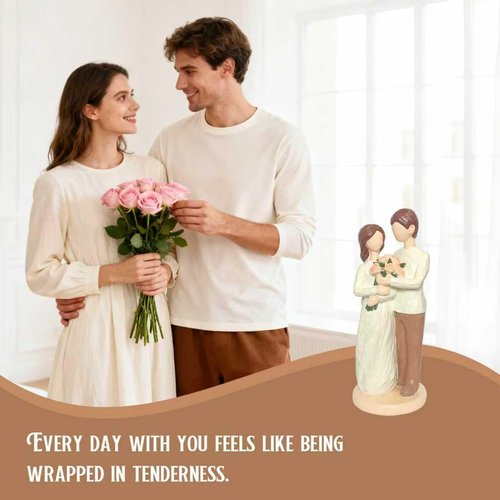 Mr & Mrs Couple Figurine - Hand-Painted Resin Wedding Cake Topper | Perfect Valentine's Day & Anniversary Gift (Brown)