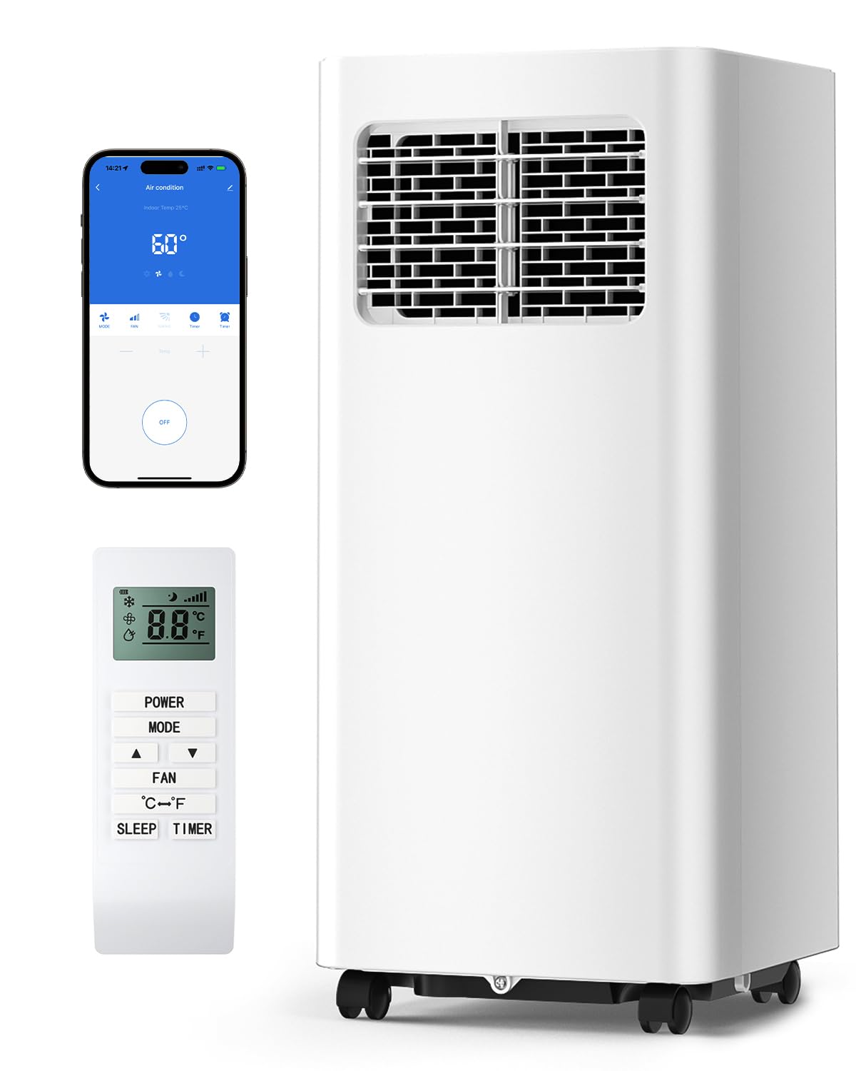 Feelfunn 14,000 BTU Portable Air Conditioners - 3-in-1 Portable AC Unit Cools Up to 750 Sq.Ft., with App/Wifi/Remote Control, Dehumidifier & Fan Modes, Window Mounting Kit, Ideal for Bedroom, Dorms