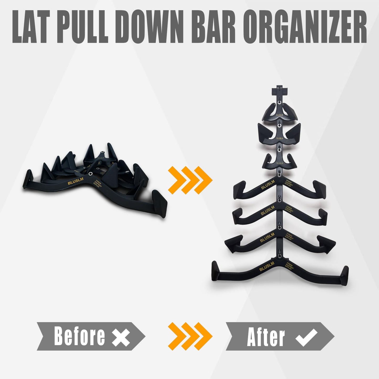 BLUSLM Wall Mounted Lat Pull Down Bar Organizer with Hooks, Home Gym Storage Rack for Lat Pulldown Attachments, Cable Attachments Rack for Gym Accessories (Cable Attachment Rack2)