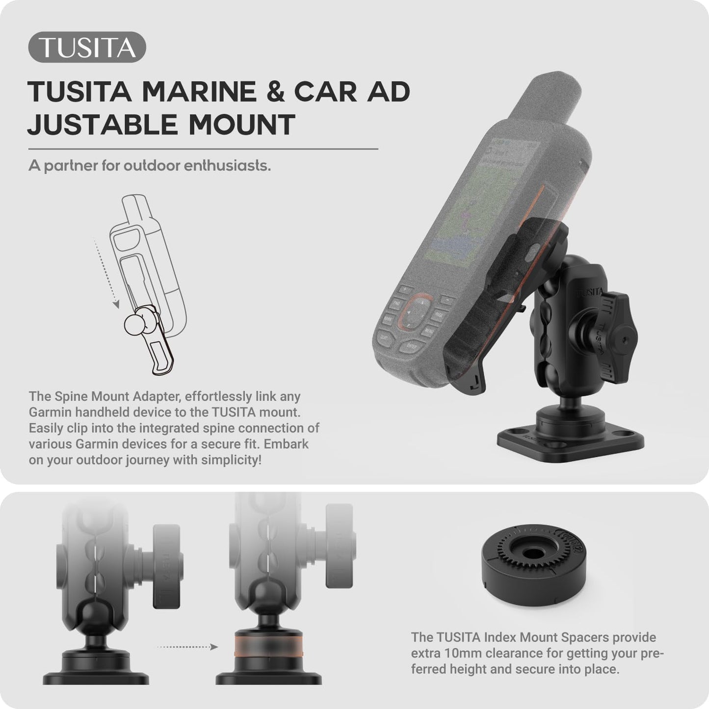 TUSITA Adjustable Mount for Garmin Handheld GPS - Marine & Car Compatible
