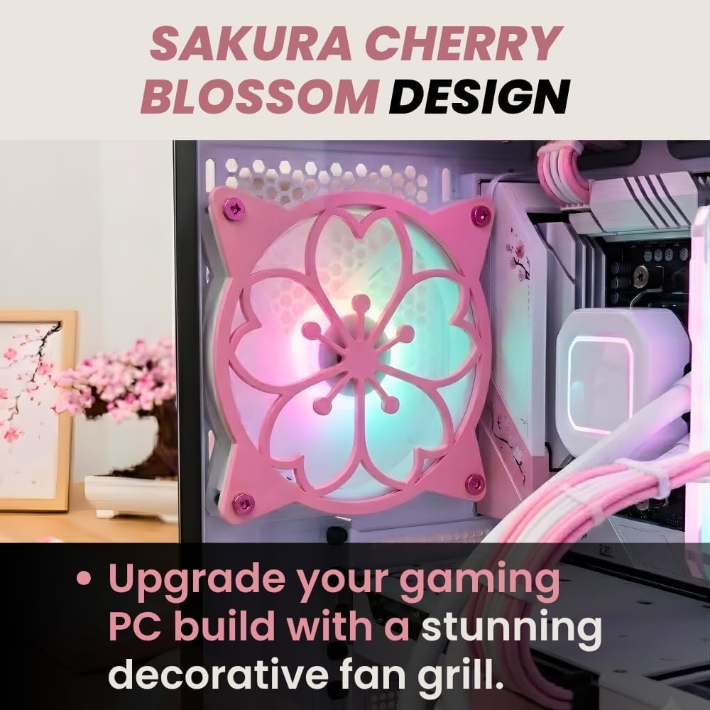 120mm SplashNColor Sakura Fan Grill Decorative Cover, Super Cute Functional Cherry Blossom Cooling PC Fan Cover