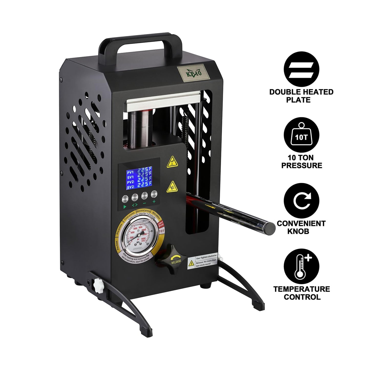 10 Tons Heat Press Machine with 5.5" X 5.5" Dual Heated Plates Manual Press with LCD Digital Display Screen & Precise Pressure Gauge 110V/220V