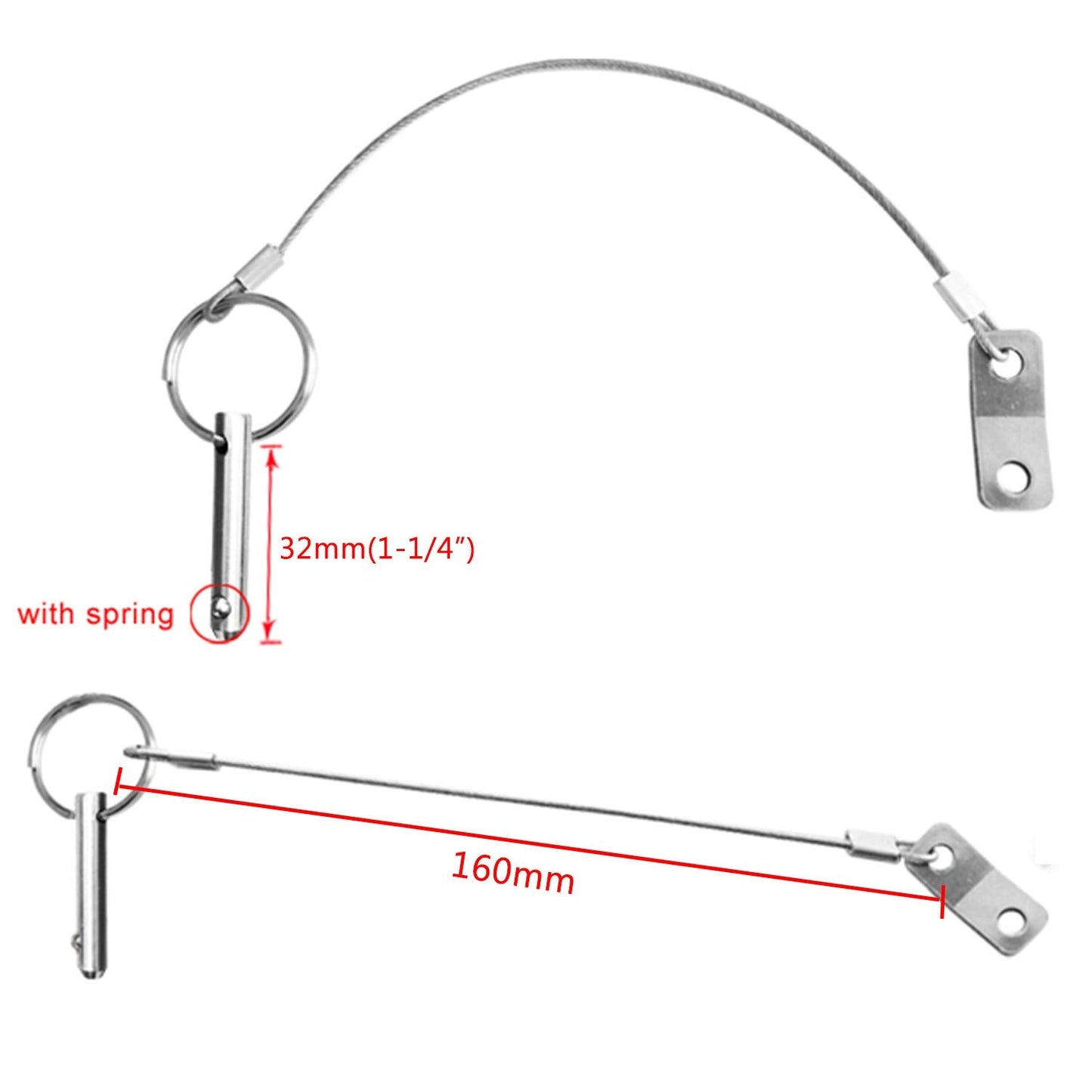 4PIECES of Marine Grade Hardware, Bimini Top Pin, Quick Release Pin 1/4" Diameter w/Lanyard Prevents Loss, All 316 Stainless Steel with Free Screws