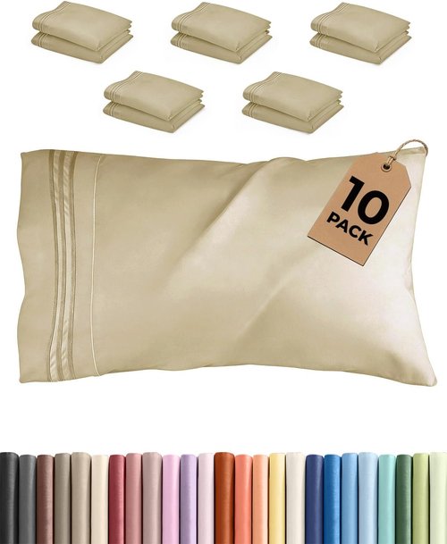 King Pillow Cases by LuxeHome | Ultra Soft Hotel Quality Covers - Wrinkle-Free, Stain & Fade Resistant - 10 Pcs Set in Beige