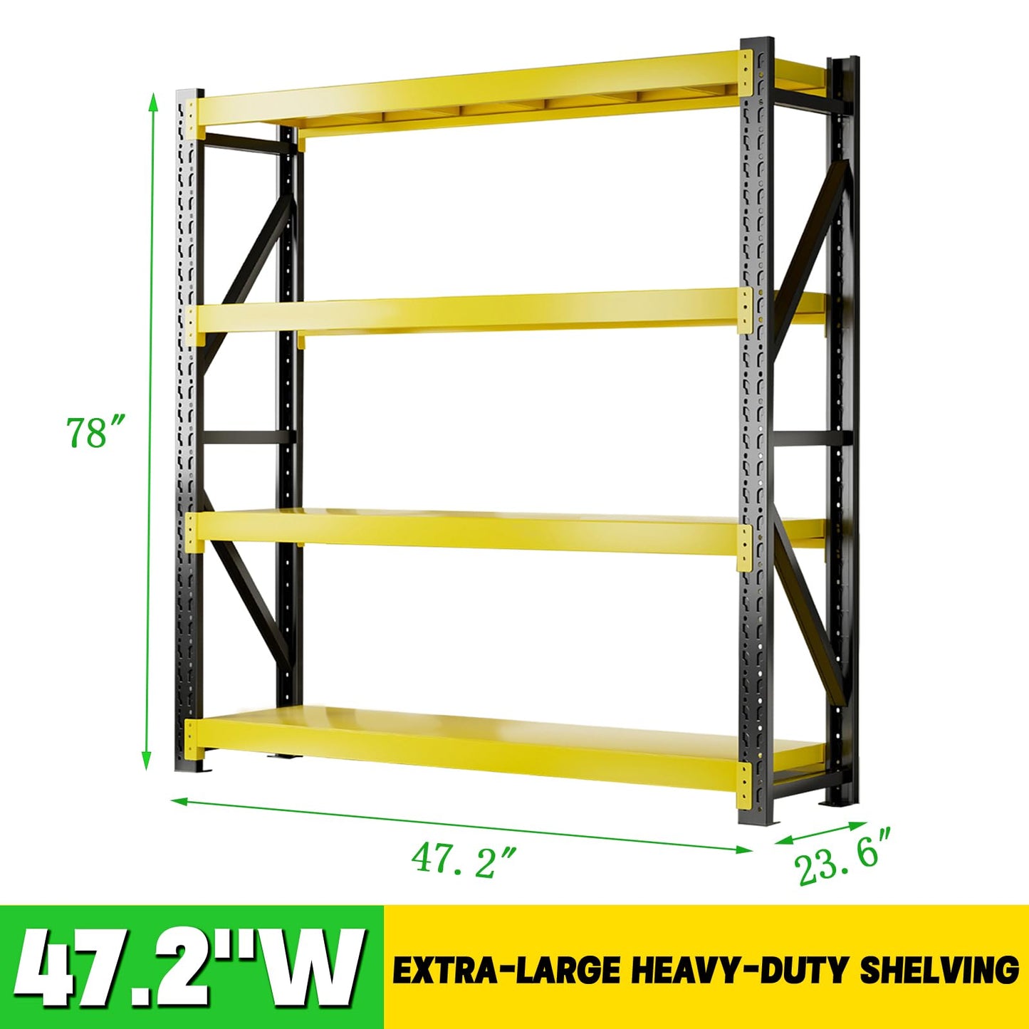 Qxdyt 3000LBS Heavy Duty Storage Shelves,78''H Metal Garage Shelving, 4-Tier Adjustable Garage Organization Shelving Units, Industrial Shelving for Warehouse,Workshop- Black & Yellow