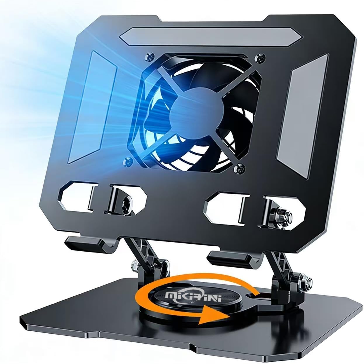 Mikirini 360 13 12 11 5 4 3 Rotating Tablet Desk Stand Holder with USB CoolerCarbon Steel Frame Dual Rod Mount Support