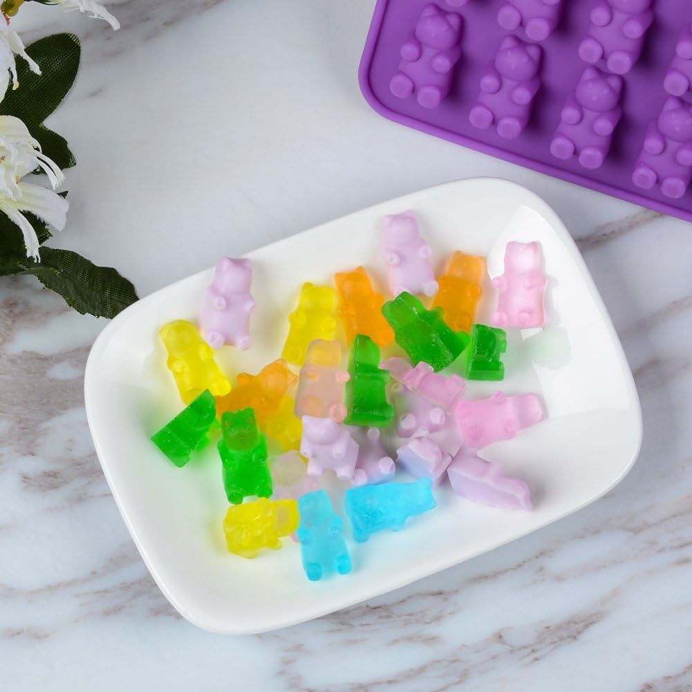 Silicone Gummy Molds by Gummy Molds - Mini Bear Candy Molds with 2 Droppers | Nonstick Food-Grade, Set of 4