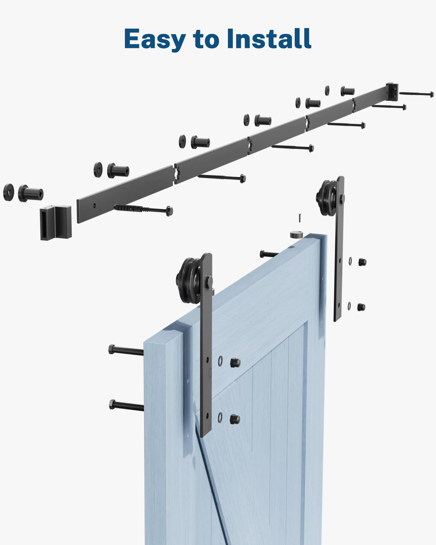 Titeck Barn Door Hardware Kit -6.6FT Sliding Door Hardware with Adjustable Floor Guide, 2 Handles and Latch -Fit 36''-40'' Wide Panel, I Shape Hanger, Black