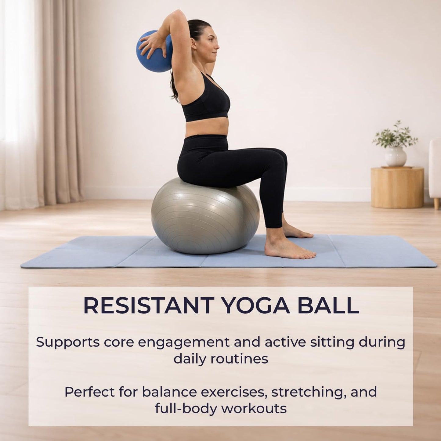 Pilavelle Foldable PILATES MAT with 3 Resistance Bands Set, Pilates Ball & Yoga Ball — 6-Piece Pilates Kit, Extra Thick Workout Mat, Air Pump Included. At Home Workout Equipment for Women and Men