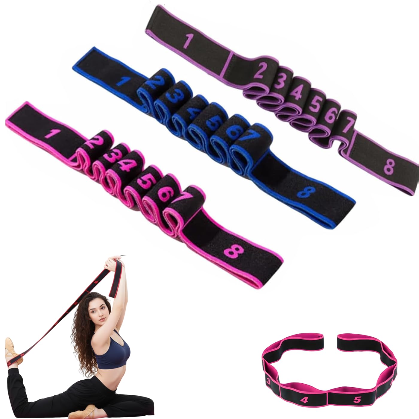 Fitness Resistance Band, 8-Section Elastic Training Bands, Numbered Stretch Band for Yoga, Stretching, Pilates, Fitness