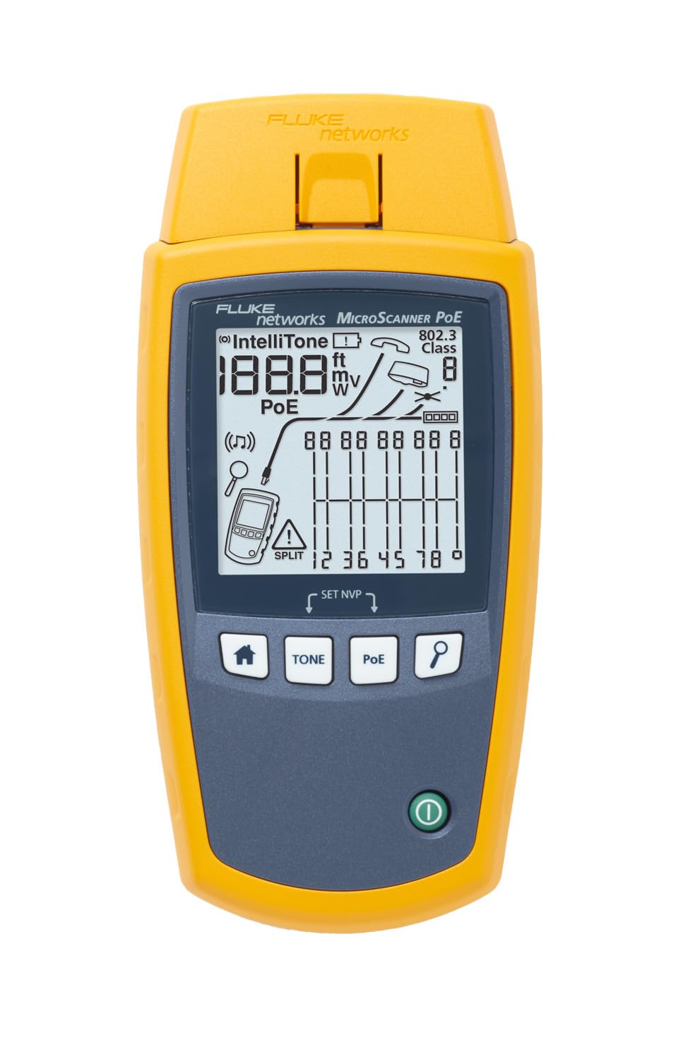 Fluke Networks - 5018508 MS-POE MicroScanner Copper Cable Verifier and PoE tester for RJ-45 Category 5-6A Ethernet Cables, Identifies Supplied Class 0-8 Power from Ethernet PSE Devices
