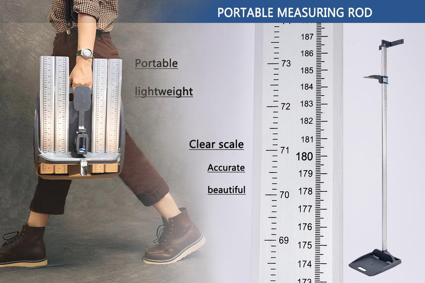 Aluminum Alloy for Adults and childrenHeight Measurement，Height Measure，Portable Height Measuring Rod(Error Accuracy is Adjustable)，for Home, Gym, Physical Examination, Medical use，8-85 in/20-217 cm