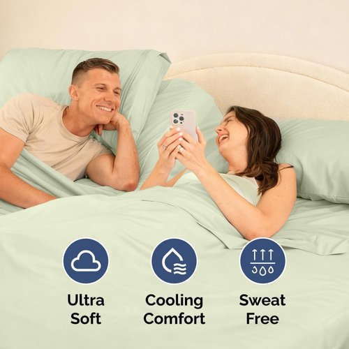 Flex Top Split Head King Sheet Set - Comfy Cooling Bed Sheets | Luxury Hotel Quality - Deep Pockets, Soft Light Sage Green