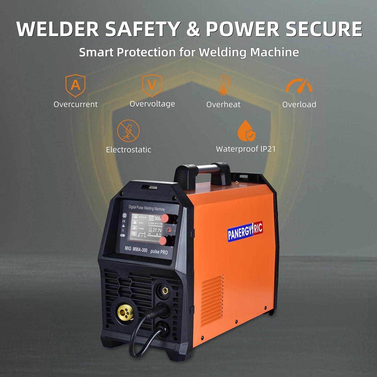 PANERGYRIC Aluminum MIG Welder with Dipulse 300A 110V/220V Dual Voltage 5 in 1 Multifunctional Welding Machine Gas/Gasless Flux MIG/Pulse MIG/Lift TIG/Stick with LCD Digital Display