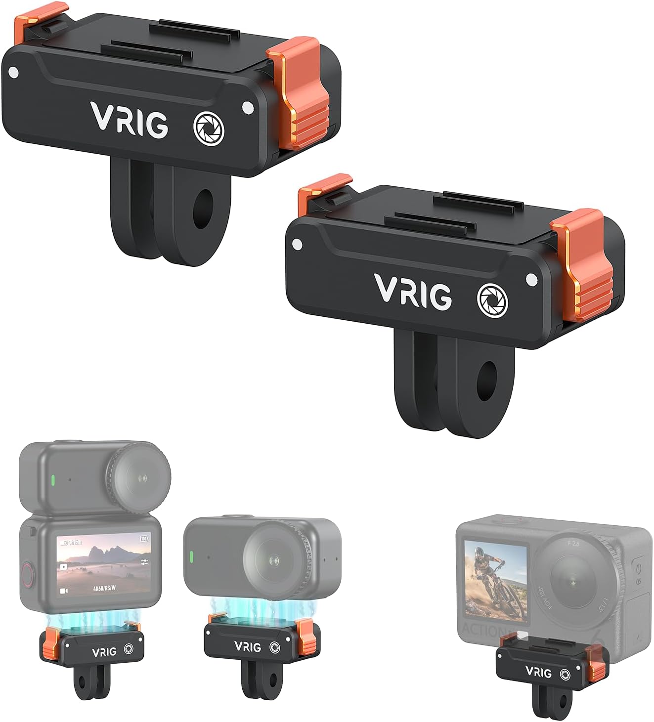 VRIG 2PCS 6 2-Prong Magnetic Quick-Release Adapter Mount for DJI Osmo Action / Osmo Nano, Dual-Direction Magnetic Base