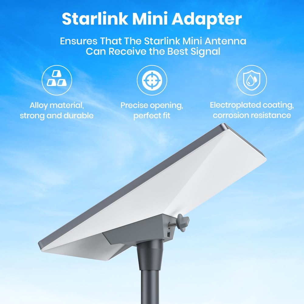 RV Ladder Mount Kit for Starlink Mini ,9.75 inch Starlink Mini Flag Pole Mount with Adapter & Adjustable Mounting Kit,Fits 0.98 to 1.25 Inch Round Ladder Rails