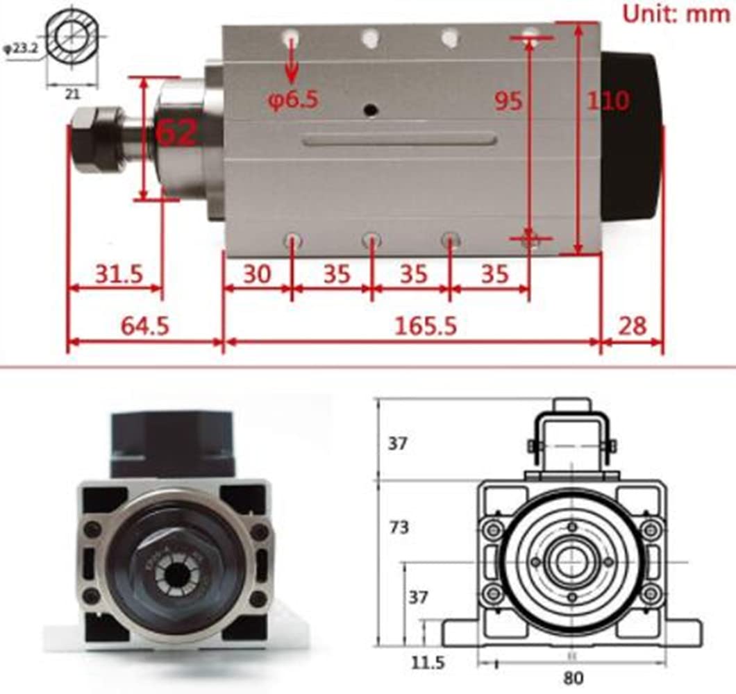 CNCTOPBAOS 2200W 220V CNC Router Spindle Motor,Square 2.2KW Air Cooled Spindle Motor ER20 400Hz 24000rpm 4 Bearings for CNC Milling Machine Engraving Cutting Wood,Plastic,Aluminum,Acrylic,PVC etc