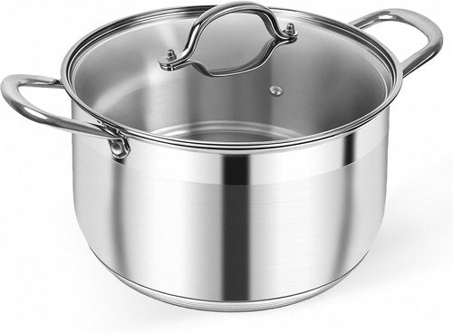 Kirecoo Stainless Steel Stock Pot - 8 Quart Heavy-Duty Induction Cookware with Visible Lid for Pasta & Soup