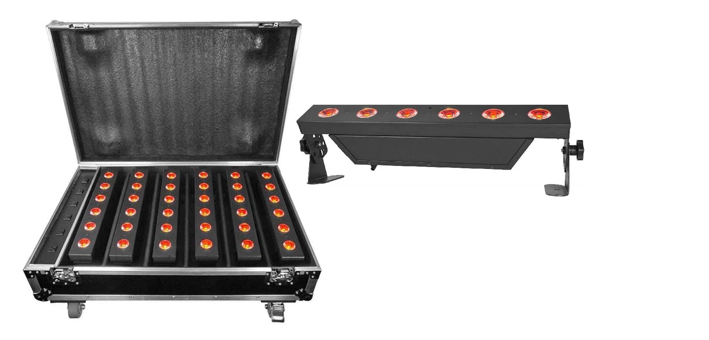 Rockville Best Strip 60 Pack Black 6 Battery-Powered 36W Each LED Strip Lights RGBWA+UV Wireless DMX Rechargeable Charging Case with Remotes Brackets and Cables for DJs and Event Lighting
