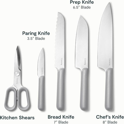 Caraway 14-Piece Kitchen Prep Set | Premium German Steel Knives & Wooden Utensils - Non-Toxic, Grey
