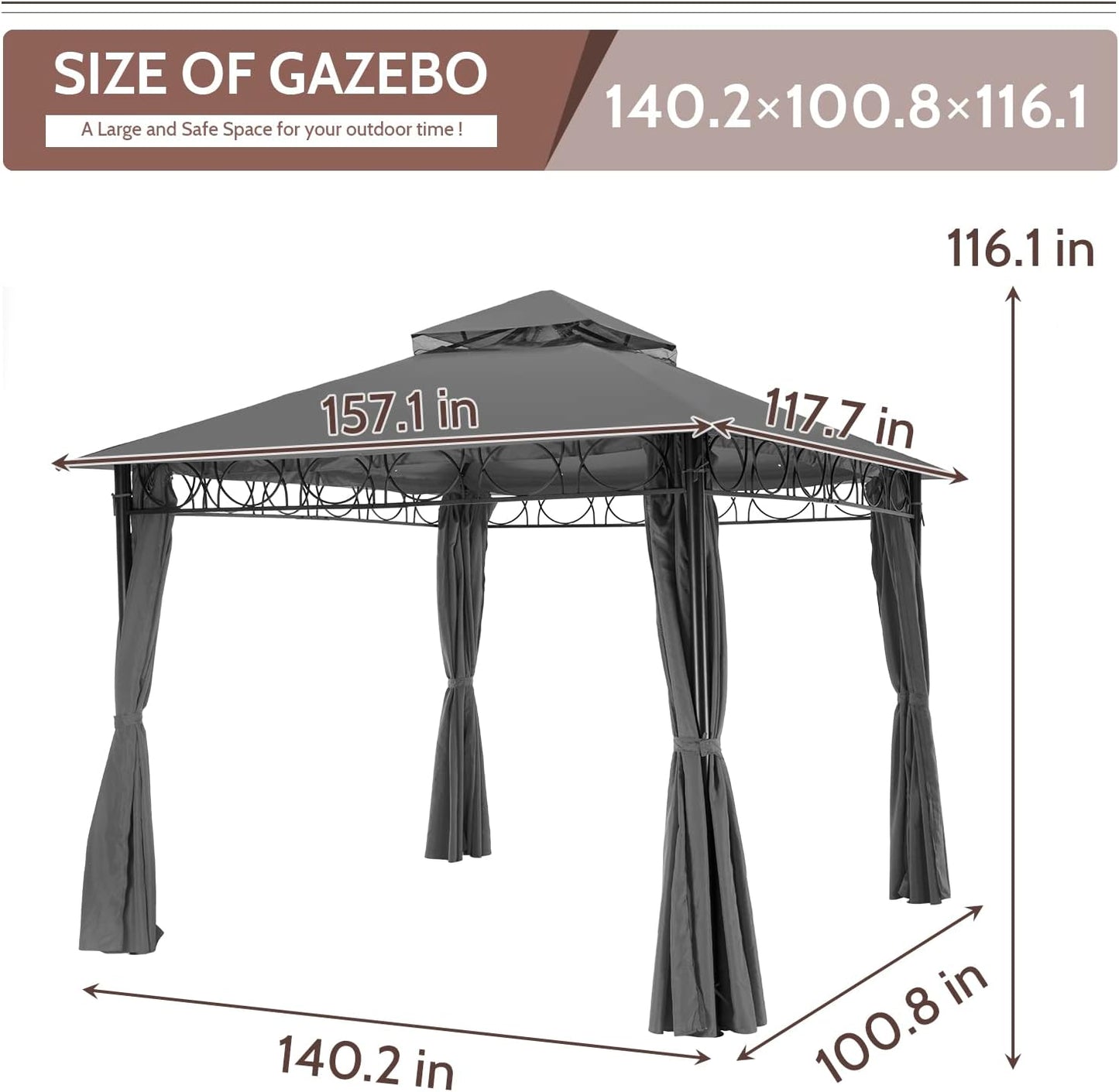 Skiennix Outdoor Canopy Tent - UV Protection Gazebo with 4 Sidewalls | 10'x13', Grey