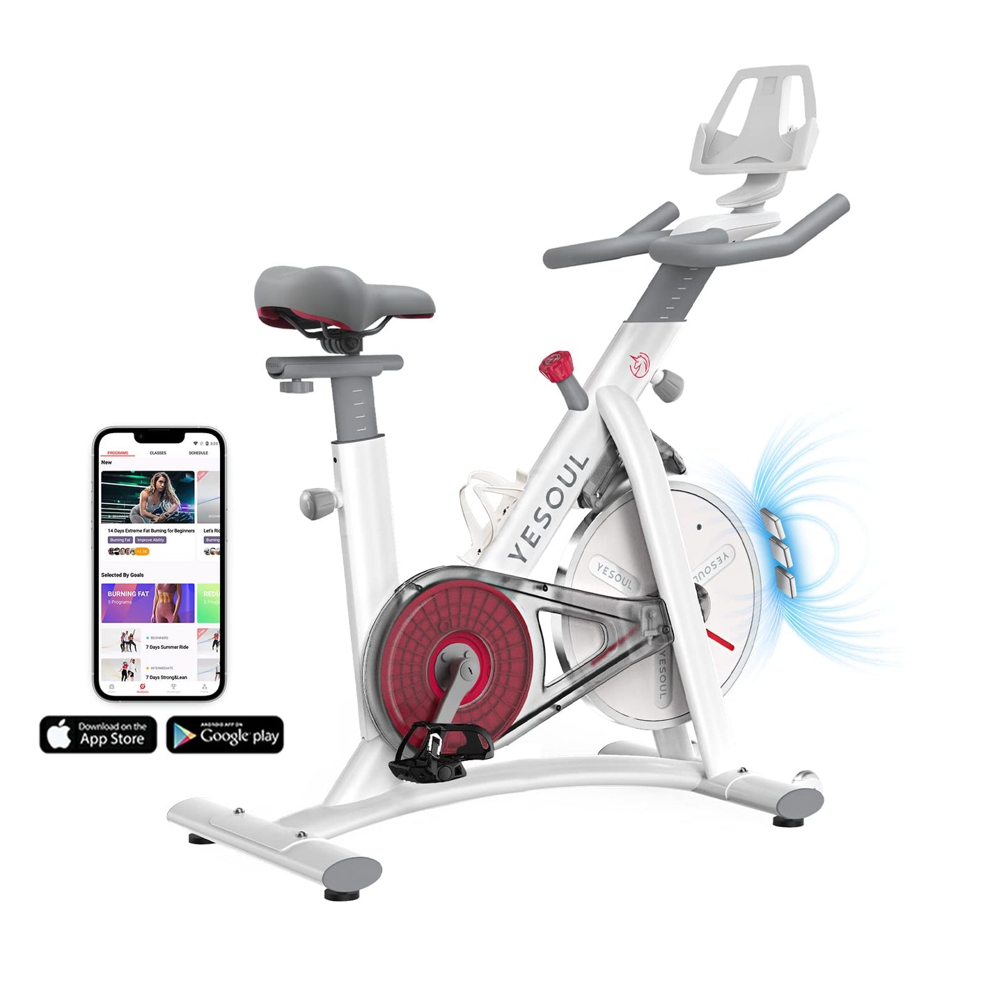 Yesoul S3 White Exercise Bike For Home Smart Black Cycling Bike Magnetic Resistance For Gym Electric Stationary Bike Bluetooth Heart Rate For Women Apartment Workout Bike For Fitness