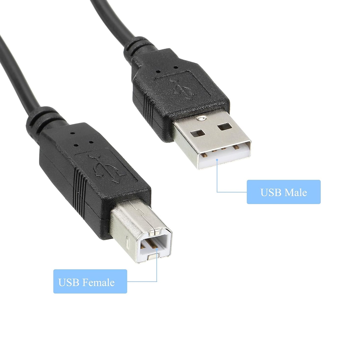 [6.6Ft, USB Printer Cable with ON/Off Switch - USB Male to USB B/M Extension Cord for Printers Scanner Copier Black]