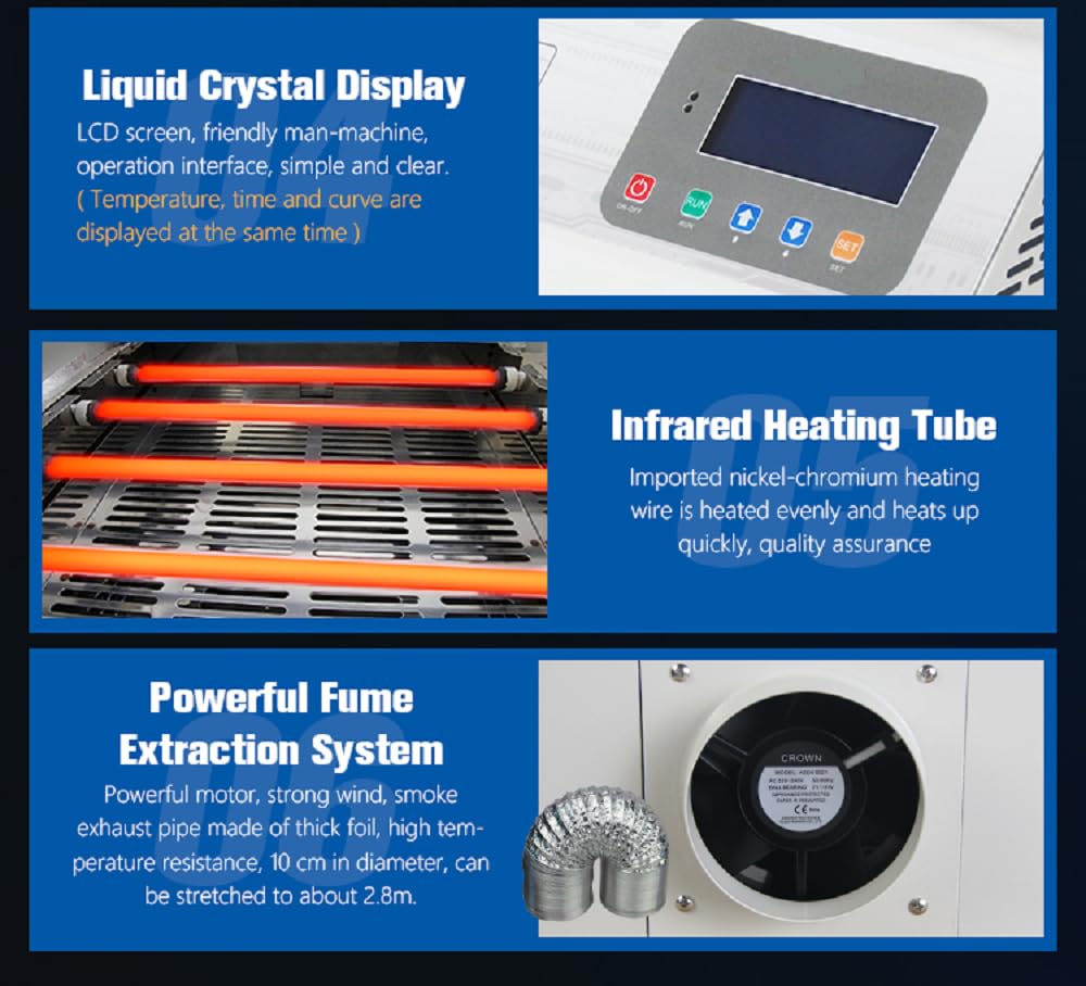 Precision 1600W Infrared PCB Soldering Furnace Reflow Oven for PCB Soldering with Hot Cyclic Wind Function