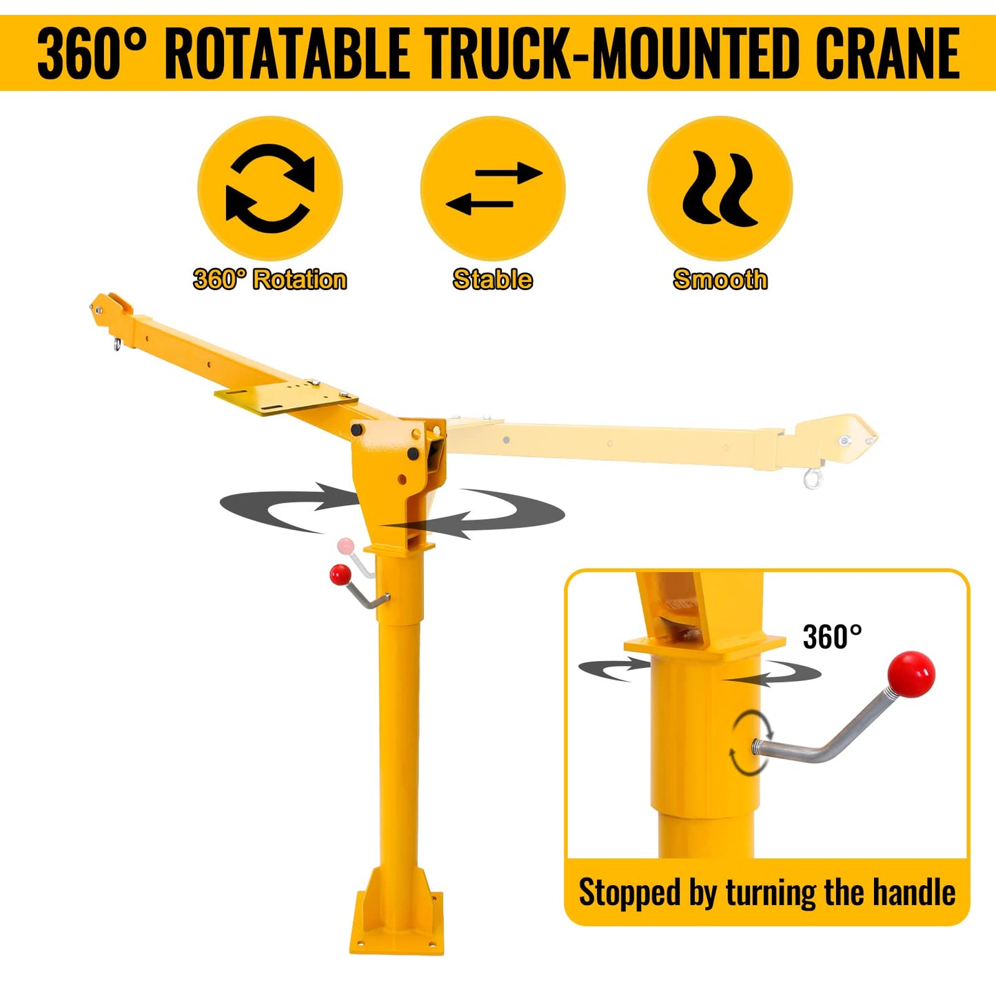 Migoda Davit Crane, 1100 lbs Truck Crane, 360° Swivel Manual Crane for Truck, Crane Hitch for Lifting Goods in Construction, Forestry, Factory, and Transport