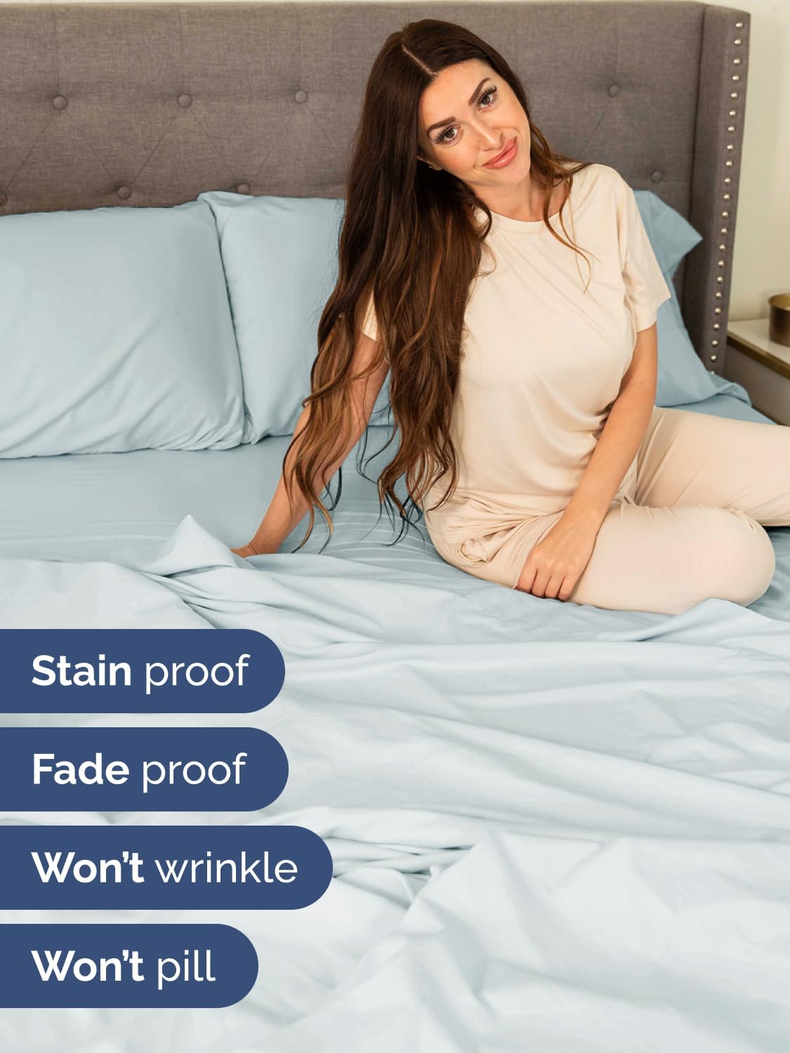 Skiennix Extra Deep Twin Sheet Set - 4-Piece Breathable Cooling Bedding - Soft, Wrinkle-Free Ice Blue