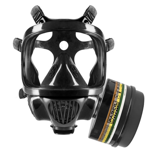 Parcil Distribution Survival & Tactical Full Face Respirator Mask - Impact Resistant - 40mm Filter Canister - CS-100 Clear Military Black - 1 Size