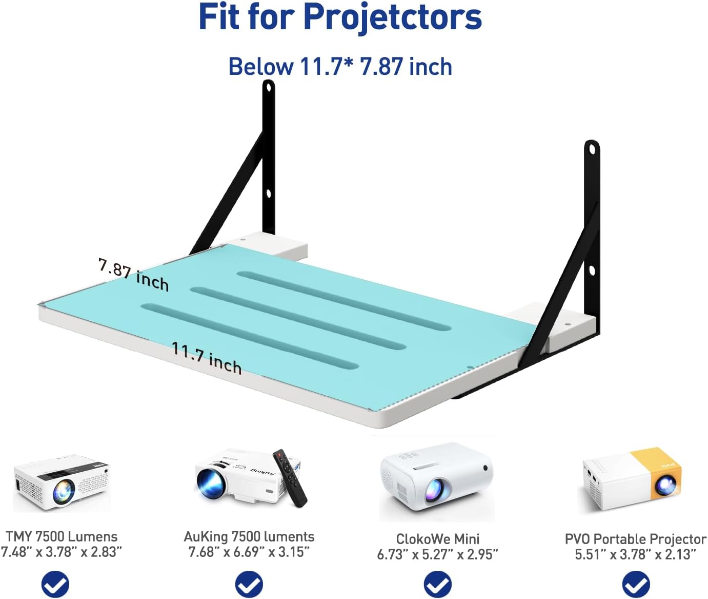 AREAJD Black White Small Mini Projector Shelf for Wall, Cable Box / Router Shelf,Floating Projector Mount, Holder Stand