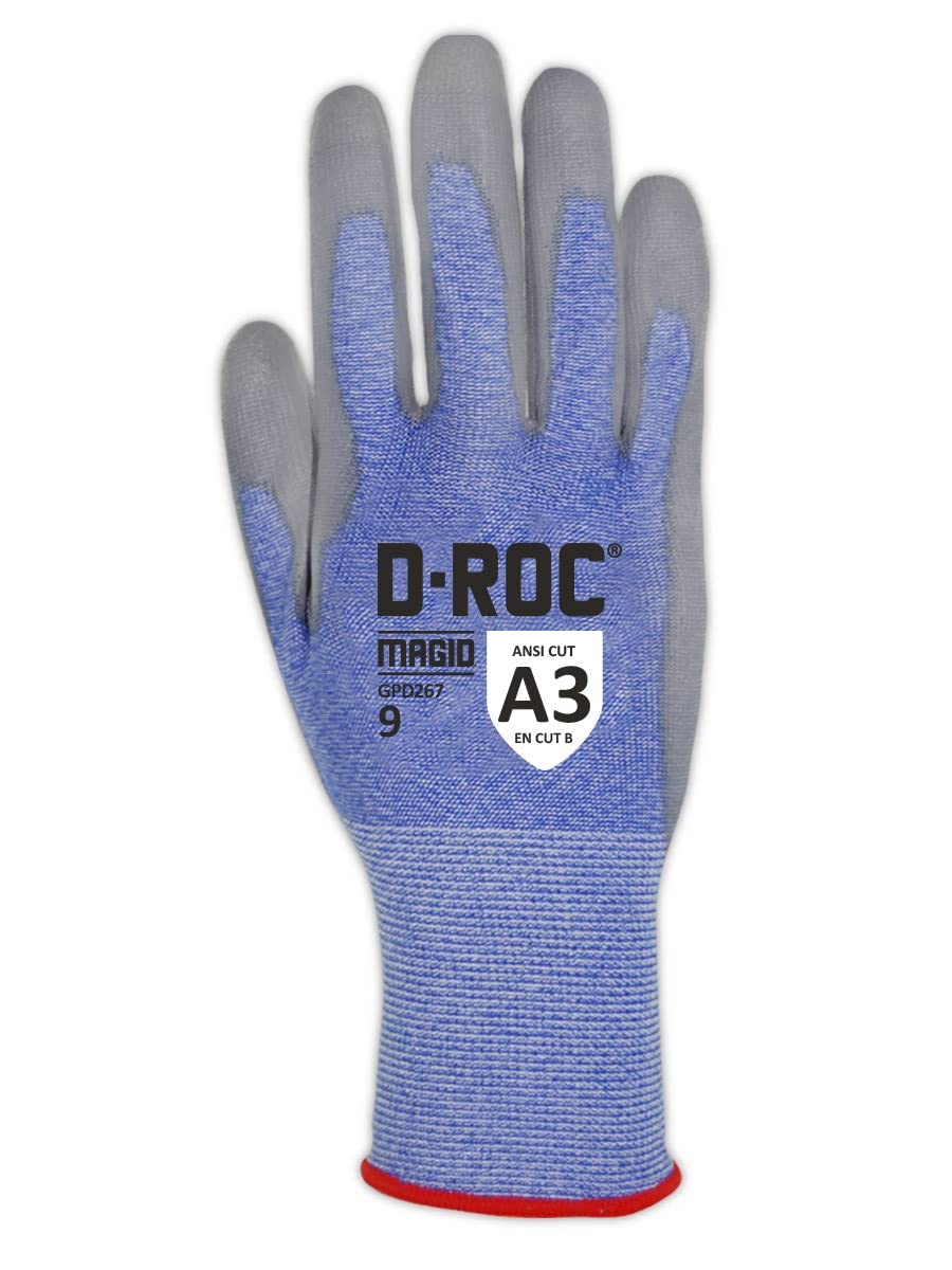 MAGID D-ROC ANSI A3 Touchscreen Compatible PU Coated Work Gloves, 12 Pairs, Size 8/Medium, GPD267