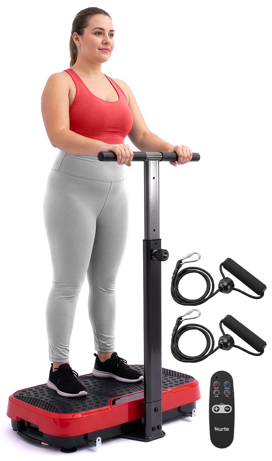 Hurtle Vibration Plate Exercise Machine, Portable Vibration Plate with Handles and 1-99 Speed Levels, 10 Preset Programs, Quiet Low-Impact Home Fitness Platform with Remote Control, Red