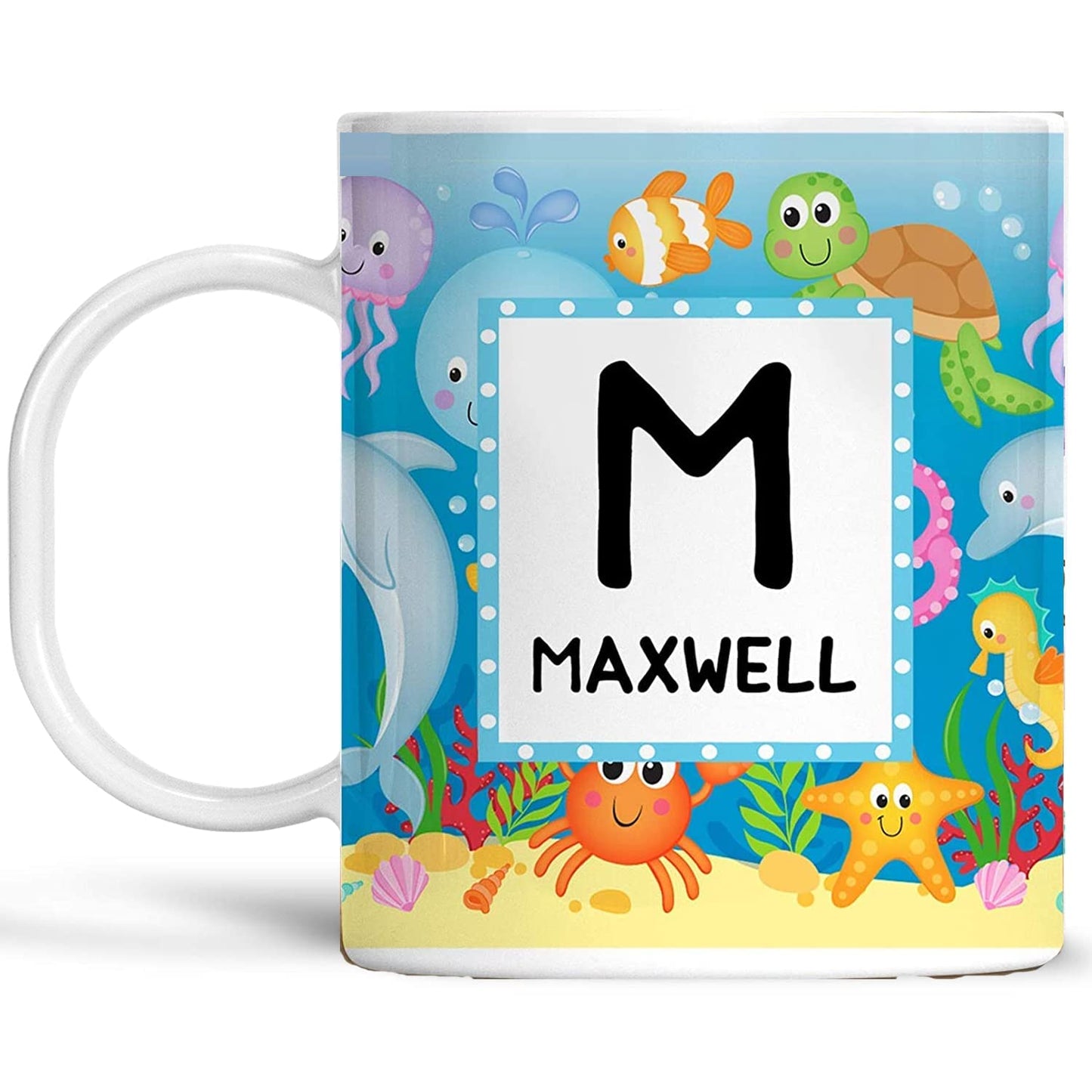 Personalized Undersea Kids Mug with Name and Initial, Lightweight Polymer