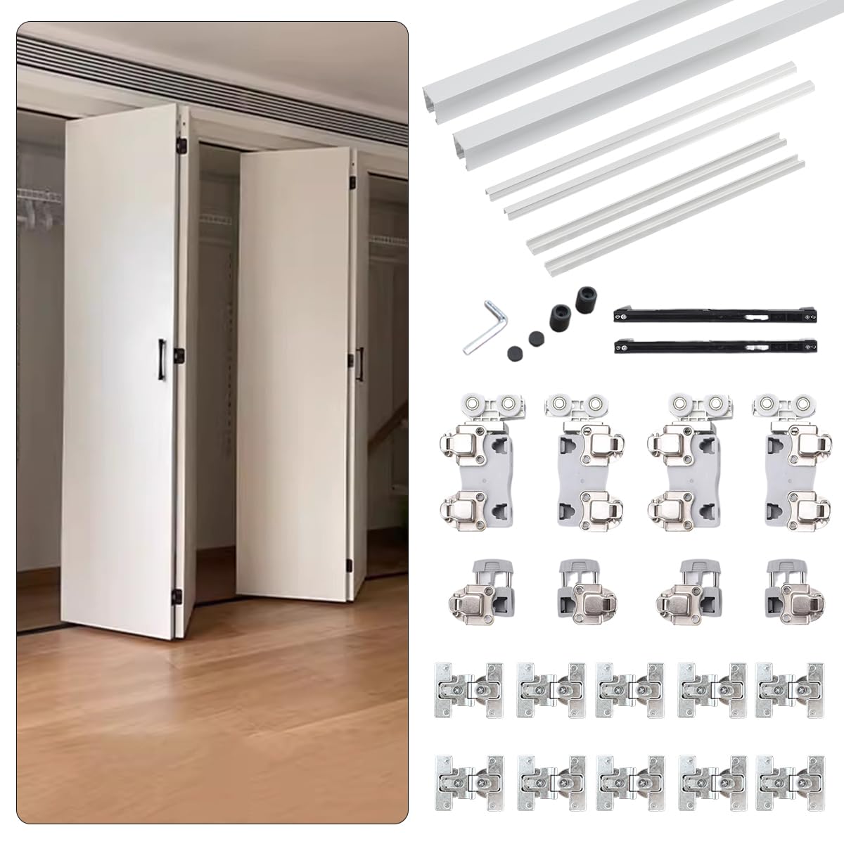 Free Sliding Bifold Door Hardware with Track，36”Bi-fold Closet Door Hardware Smoothly and Quietly，2 Set for 4 Door(Door Not Included)