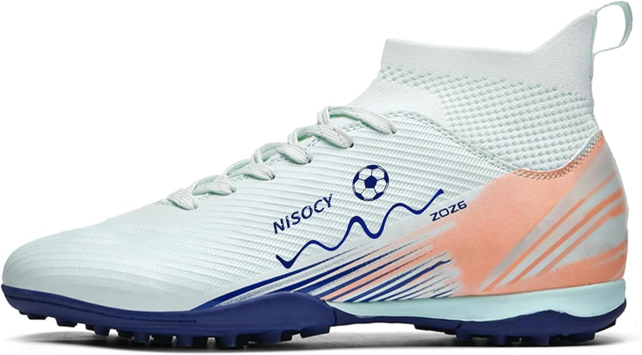 NISOCY Soccer Shoes for Mens Womens Professional Cleats High-Top Athletic Turf Football Shoe Outdoor/Indoor Professional Futsal Football Training Sneaker